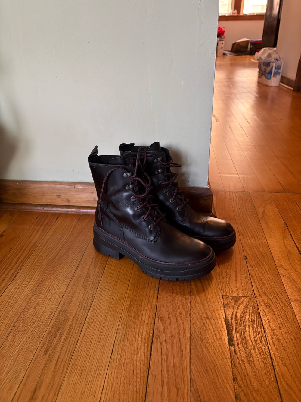 Timberland Women's Black Lace-Up Platform Combat Boots